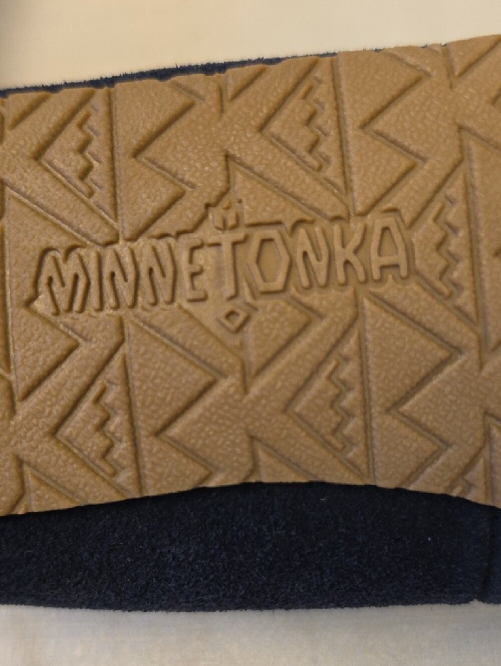 Minnetonka Navy Suede Moccasins with Tan Trim - Picture 2 of 8